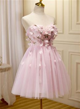 Picture of Lovely Pink Tulle with Flowers Short Party Dresses, Pink Tulle Homecoming Dress